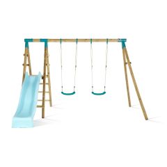 Wooden Swing Set with Double Swing and Slide